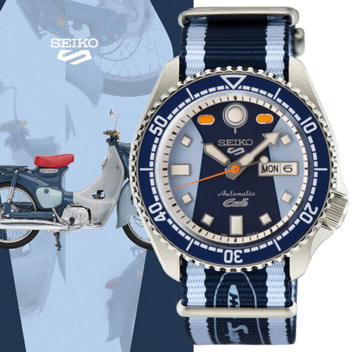Seiko 5 Sports Honda Super Cub Limited Edition Blue Dial Two Tone NATO Strap Watch For Men - SRPK37K1 - Image 3